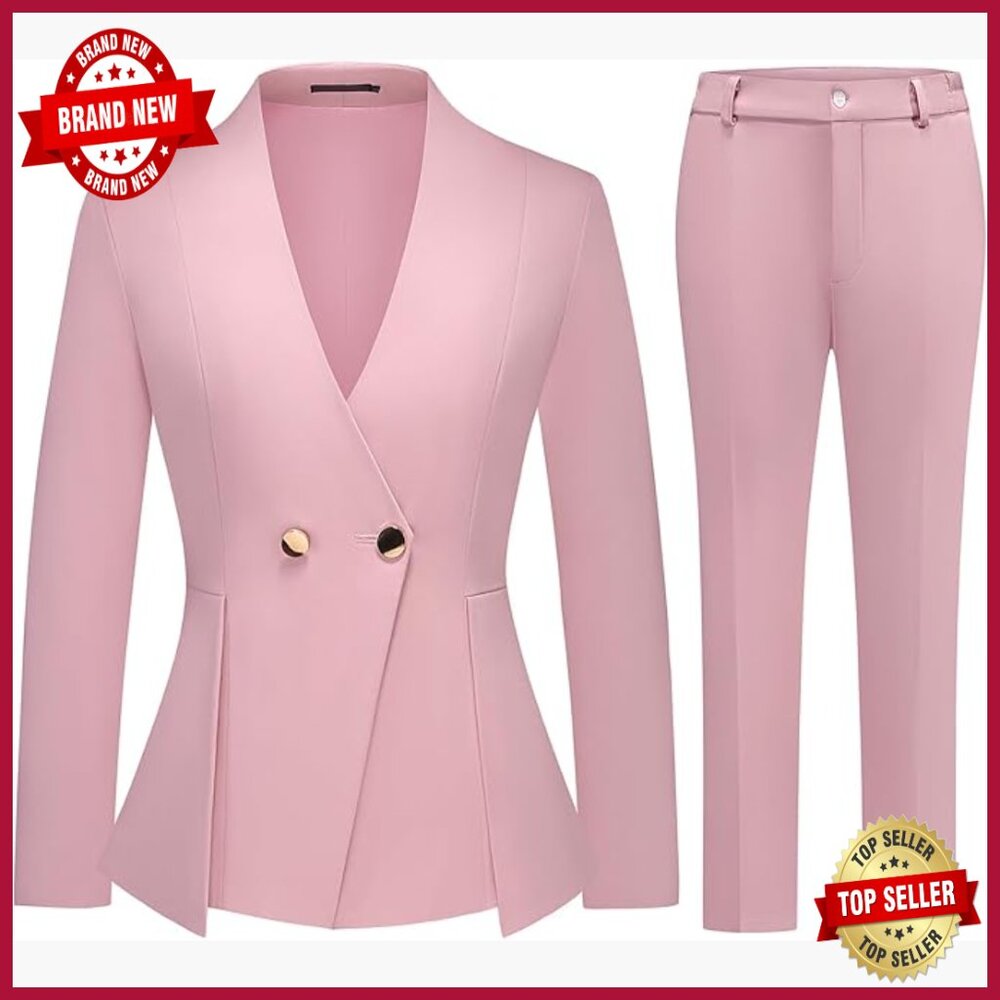 Women's 2-Piece Blazer Pants Set, Polyester Spandex, Business Casual